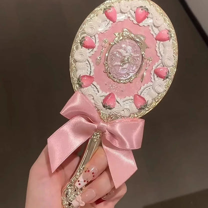 Flower Knows Swan Ballet Series Hand Holding Mirror 3 Types Exquisite Relief Makeup Tools Pink Blue White