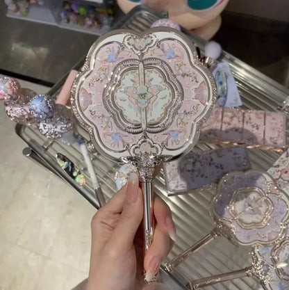 Flower Knows Swan Ballet Series Hand Holding Mirror 3 Types Exquisite Relief Makeup Tools Pink Blue White