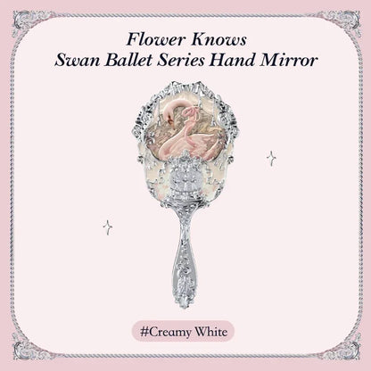 Flower Knows Swan Ballet Series Hand Holding Mirror 3 Types Exquisite Relief Makeup Tools Pink Blue White