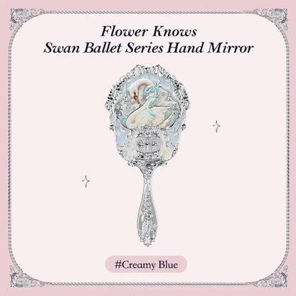 Flower Knows Swan Ballet Series Hand Holding Mirror 3 Types Exquisite Relief Makeup Tools Pink Blue White