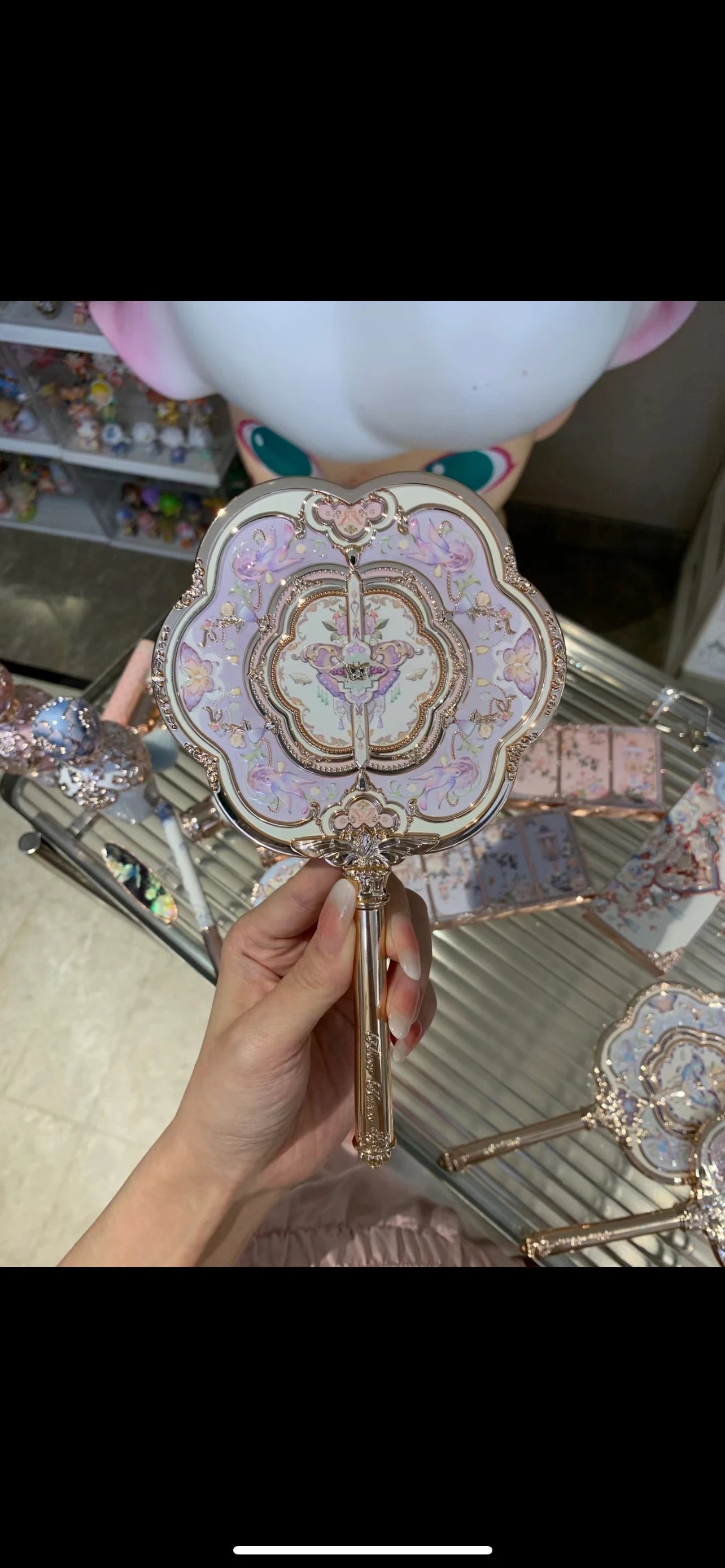 Flower Knows Swan Ballet Series Hand Holding Mirror 3 Types Exquisite Relief Makeup Tools Pink Blue White