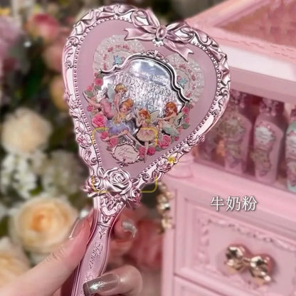 Flower Knows Swan Ballet Series Hand Holding Mirror 3 Types Exquisite Relief Makeup Tools Pink Blue White