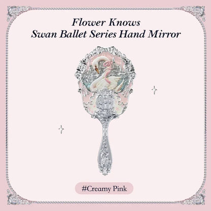 Flower Knows Swan Ballet Series Hand Holding Mirror 3 Types Exquisite Relief Makeup Tools Pink Blue White